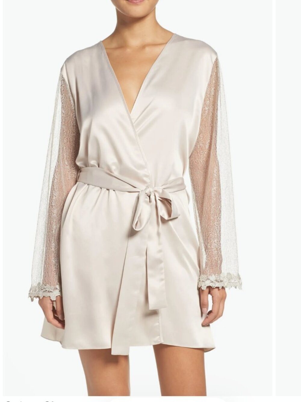 Flora Nikrooz Women's Showstopper Wrap Short Robe Champagne Beige Size Medium